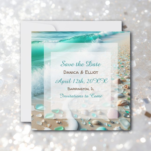 Save The Date Mariage photo du littoral de verre de mer (Créateur téléchargé)