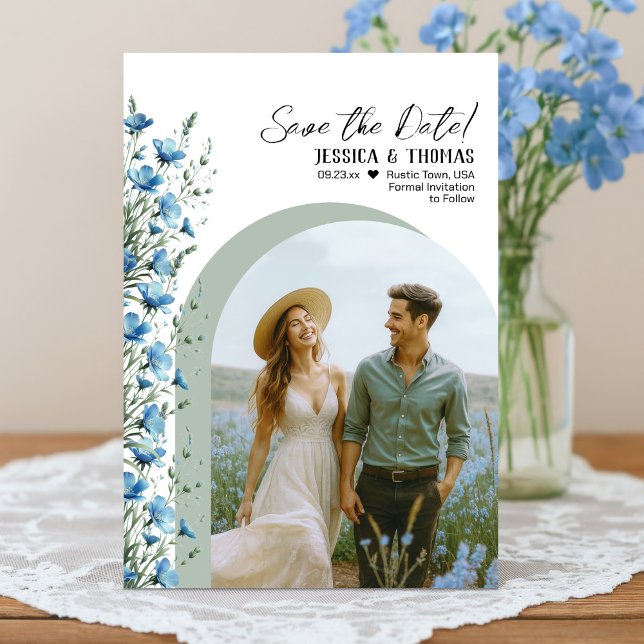 Save The Date Mariage photo Dusty Blue & Sage Fleur sauvage Arch (Créateur téléchargé)
