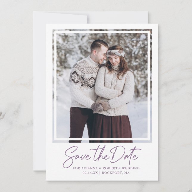 Save The Date Mariage photo Dusty Purple Text (Devant)
