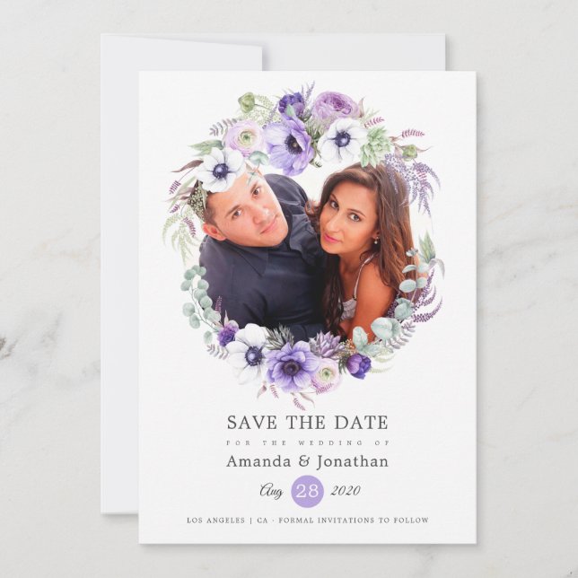 Save The Date Mariage photo Dusty Violet Pastel (Devant)