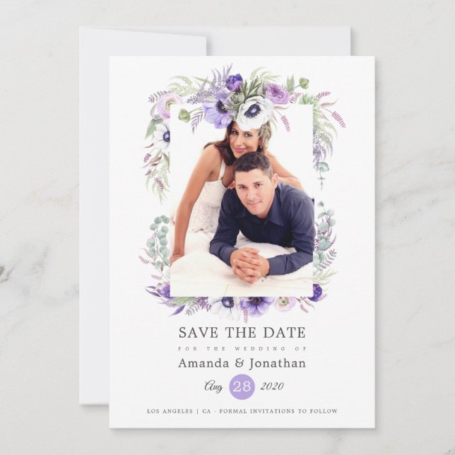 Save The Date Mariage photo Dusty Violet Pastel (Devant)