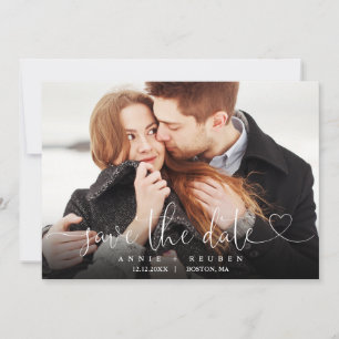 Save The Date Mariage Photo Écriture Cœur Neige Hivernale