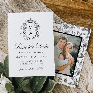 Save The Date Mariage photo élégant à motif floral de chinoiseri