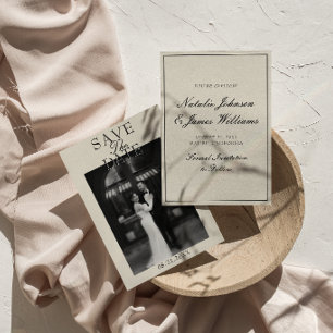 Save The Date Mariage Photo Élégant Blanc Noir Ancien Argent Élé