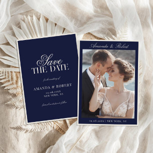 Save The Date Mariage photo élégant bleu marine à l'ancienne
