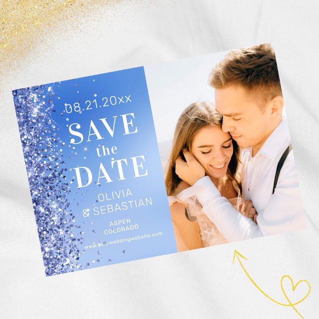 Save The Date Mariage photo Elegant Blue Parties scintillant (Créateur téléchargé)