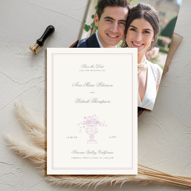 Save The Date Mariage photo Elegant Floral Lavande (elegant wedding save the date photo template chateau estate garden destination lavender pink)