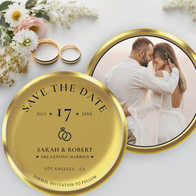 Save The Date Mariage photo élégant Gold Coin (Gold Coin Elegant Photo Wedding Save The Date)