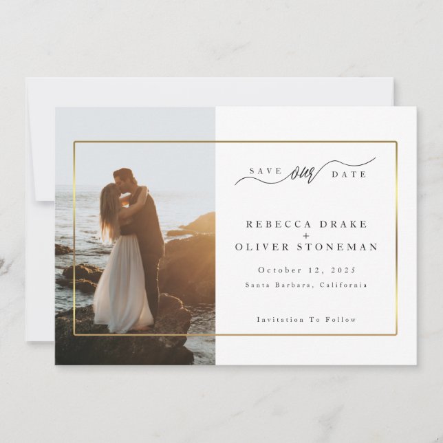 Save The Date Mariage photo élégant Gold Frame (Devant)