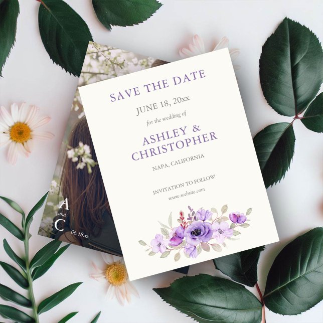 Save The Date Mariage photo élégant Lavender Floral Bouquet (Créateur téléchargé)