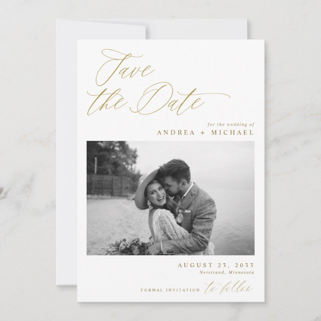 Save The Date Mariage Photo Élégant Moderne Or (Devant)