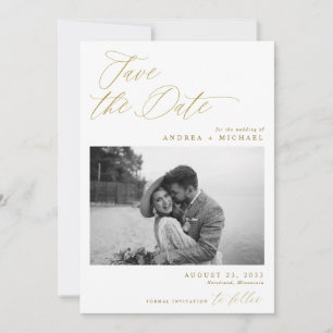 Save The Date Mariage Photo Élégant Moderne Or
