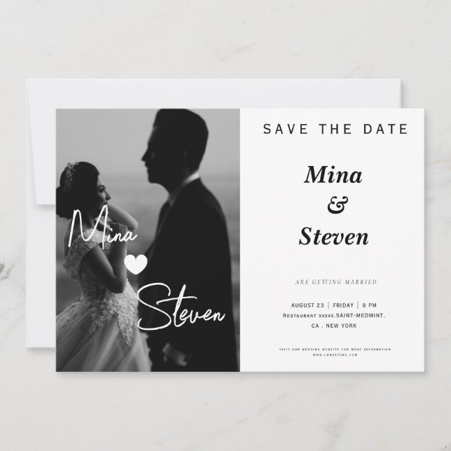 Save The Date Mariage photo élégant noir et blanc  (Devant)
