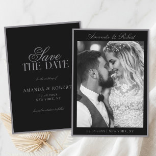 Save The Date Mariage Photo Élégant Noir Mat Matériel Vieille Fo