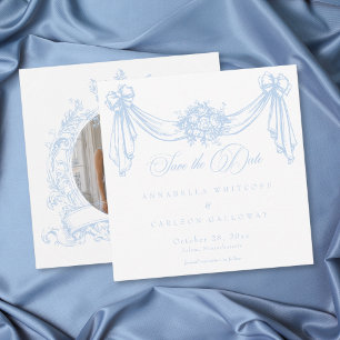 Save The Date Mariage photo élégant vintage rococo bleu français