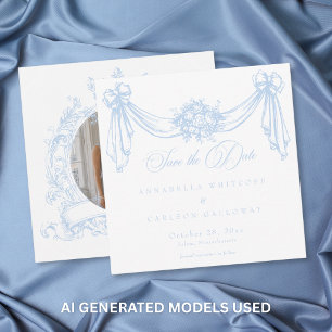 Save The Date Mariage photo élégant vintage rococo bleu français