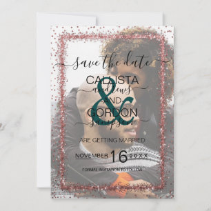 Save The Date Mariage photo Emerald Rose Gold Confetti