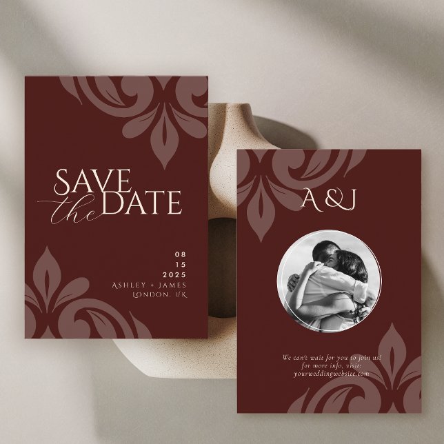 Save The Date Mariage photo en acajou rouge classique Script Dam (Créateur téléchargé)