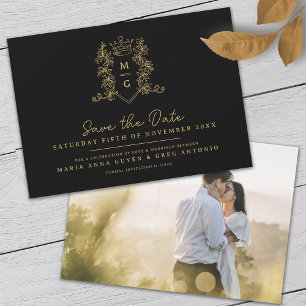 Save The Date Mariage photo en or noir de la couronne de coeur