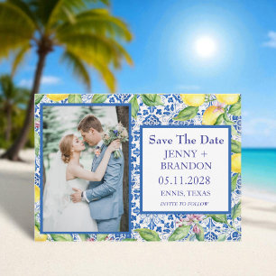 Save The Date Mariage photo en tuiles portugaises Lemons White