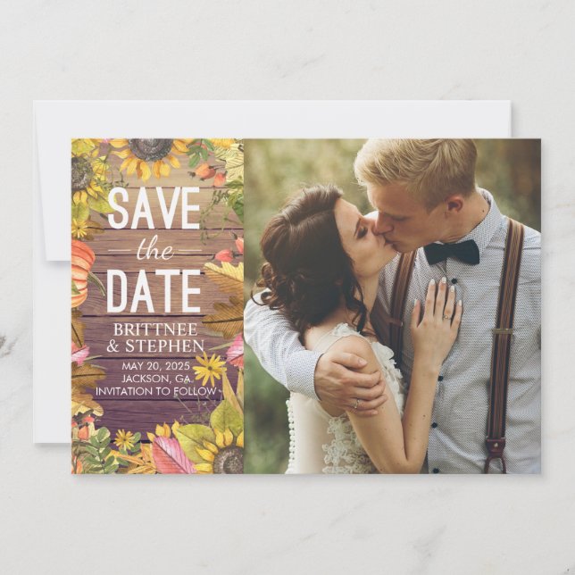 Save The Date Mariage Photo Enregistrer La Date Feuille Maple Ci (Devant)