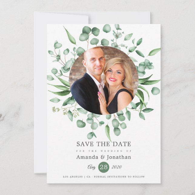 Save The Date Mariage photo Eucalyptus Green (Devant)