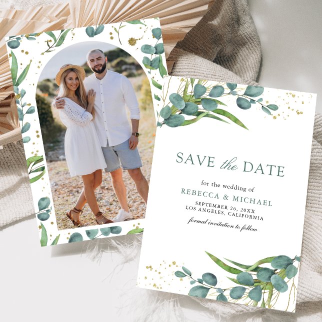 Save The Date Mariage Photo Eucalyptus Rustique (Créateur téléchargé)