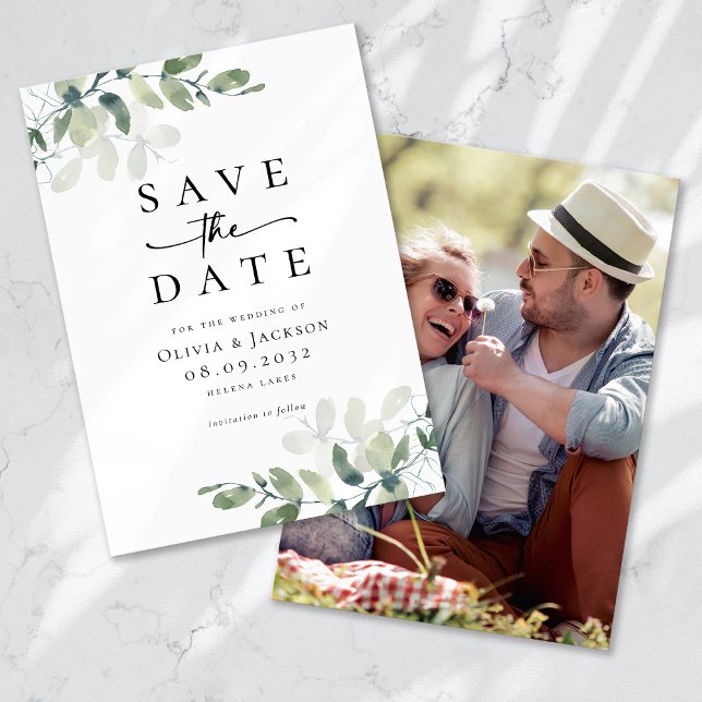 Save The Date Mariage photo Eucalyptus Script (Créateur téléchargé)