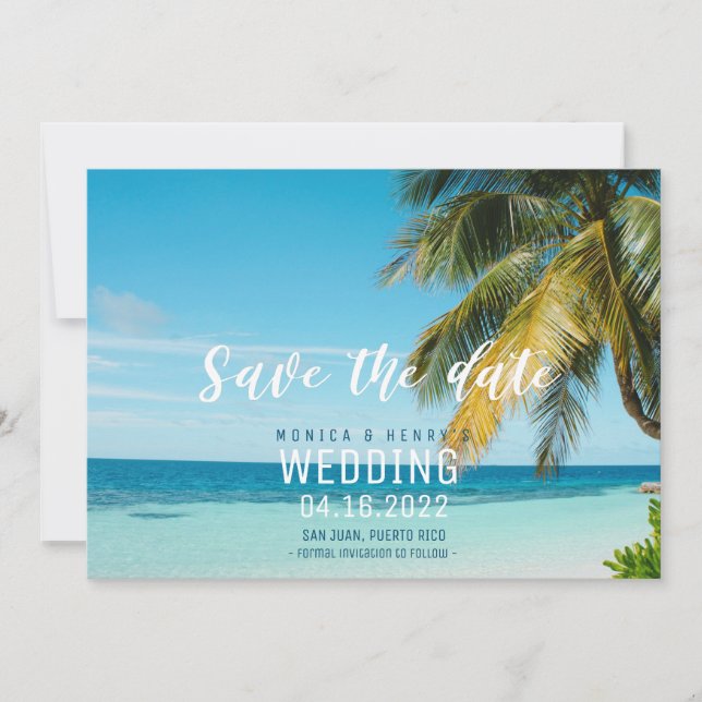 Save The Date Mariage photo Fiançailles de plage Tropical (Devant)