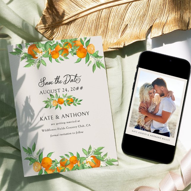 Save The Date Mariage photo Fiançailles Orange Blossom (Save the Date with Photo from the Orange Blossom Wedding Collection by Darling & May)