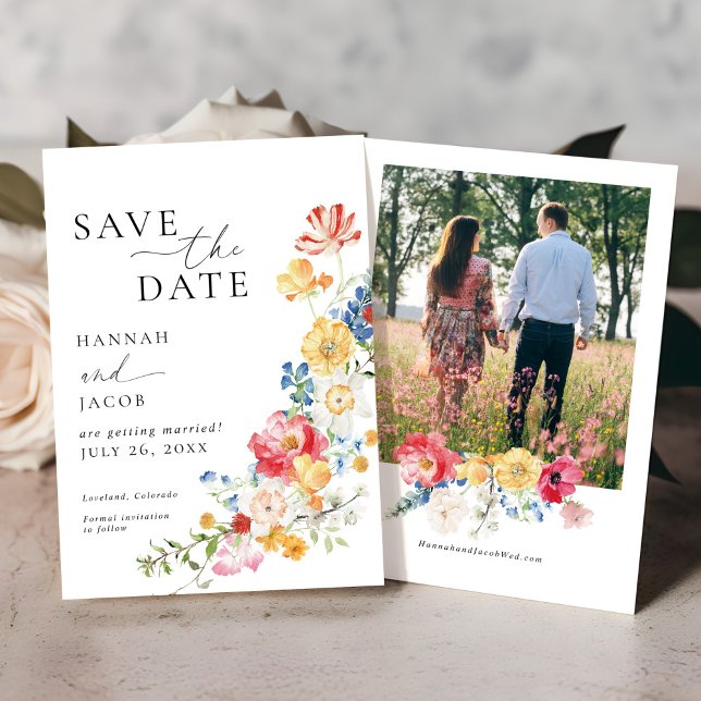 Save The Date Mariage photo Fleur sauvage coloré (Créateur téléchargé)
