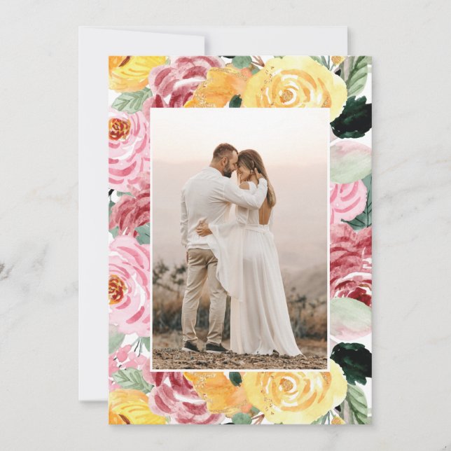 Save The Date Mariage photo floral aquarelle (Devant)