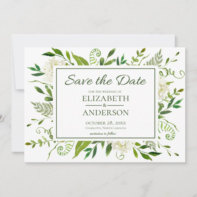 Save The Date Mariage Photo Floral Aquarelle Hydrangeas Blanches (Devant)