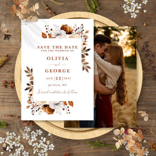 Save The Date Mariage photo floral aquarelle moderne Terracotta