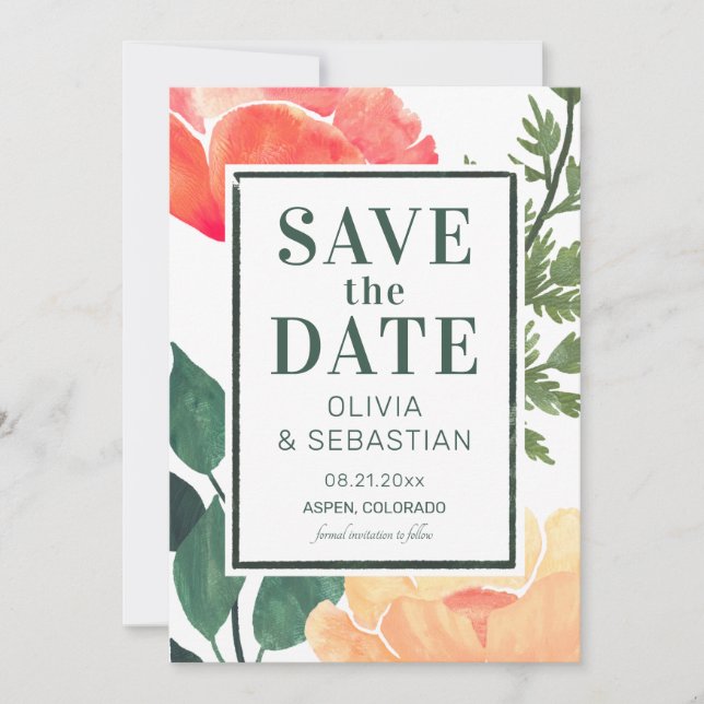 Save The Date Mariage Photo Floral Aquarelle Rose Moderne Élégan (Devant)