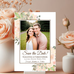 Save The Date Mariage Photo Floral Bohème Aquarelle Corail Pêche