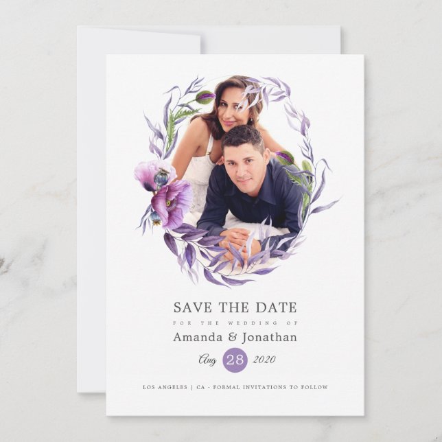 Save The Date Mariage photo floral pop violet ultra (Devant)