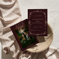 Mariage Photo Floral Retro Burgundy Tamarin Élégan