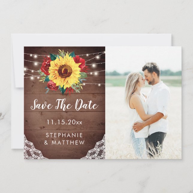 Save The Date Mariage Photo Floral Rouge de Dentelle de Tourneso (Devant)