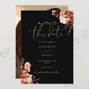 Save The Date Mariage photo Floral Rustique Black And Gold Fall