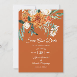Save The Date Mariage Photo Floral Terracotta Rustique d'automne