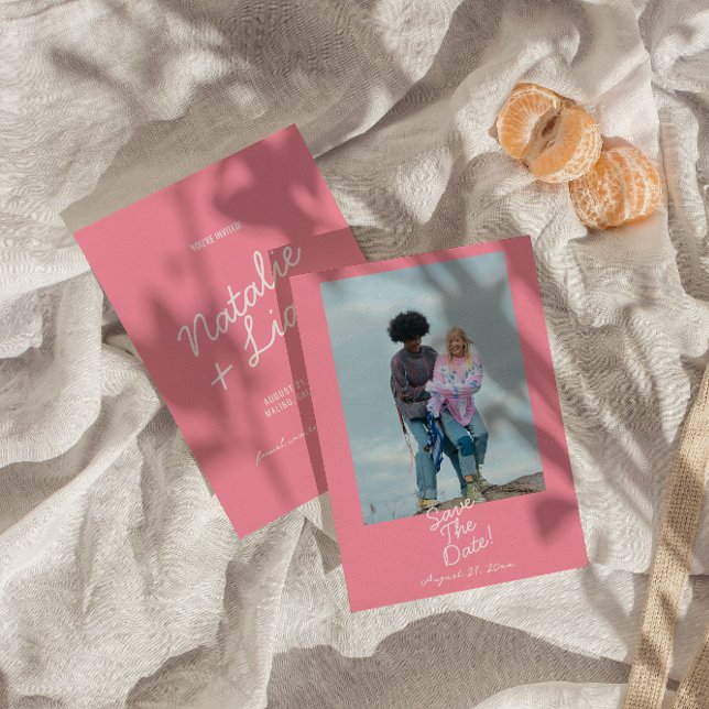 Save The Date Mariage Photo Fun Été Fantaisiste Rose Moderne (Créateur téléchargé)