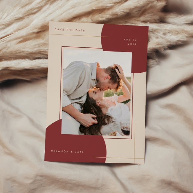 Save The Date Mariage photo géométrique beige moderne en ligne (Créateur téléchargé)