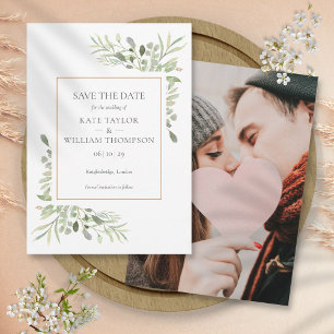 Save The Date Mariage Photo Géométrique Or à l'Aquarelle de Verd