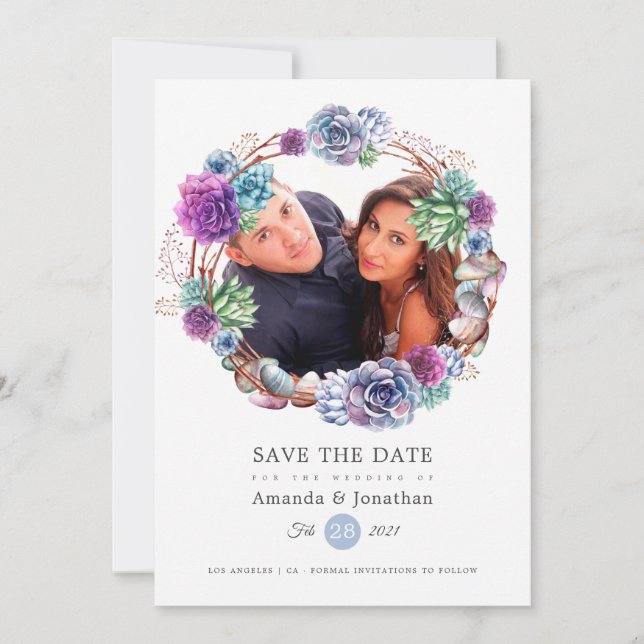 Save The Date Mariage photo géométrique rose Gold et Blush (Devant)