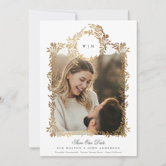 Save The Date Mariage photo Gold Botanical Frame (Devant)