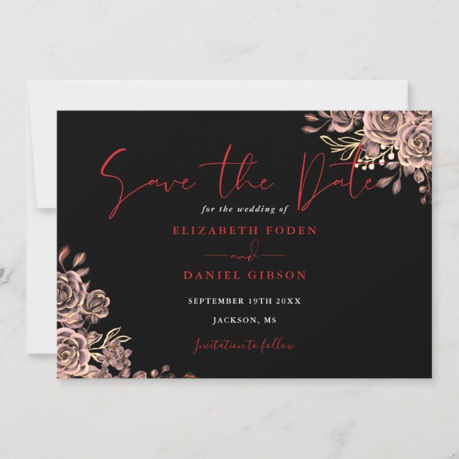 Save The Date Mariage photo gothique noir et rouge (Devant)