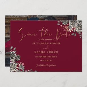 Save The Date Mariage photo gothique rouge et or de Bourgogne