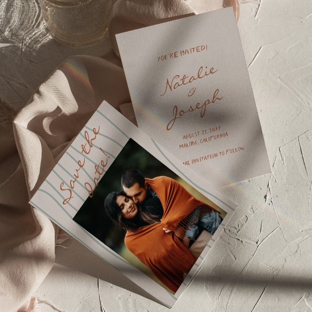 Save The Date Mariage photo manuscrit de l'automne Earthy Retro (Créateur téléchargé)