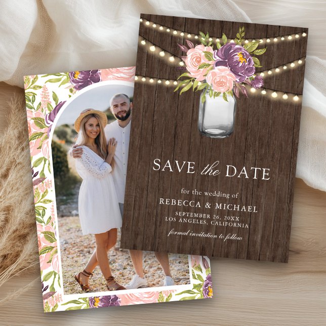 Save The Date Mariage photo Mason Jar couleur rose violet (Créateur téléchargé)